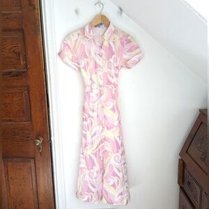 Hill House Pink and Yellow Swirl Midi Dress